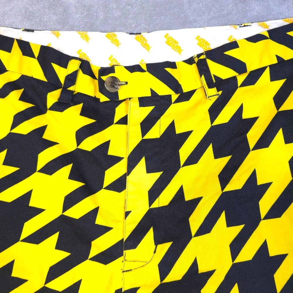 Loudmouth Golf Shorts Mens 42 Yellow Black Houndstooth Pattern Statement Preppy
